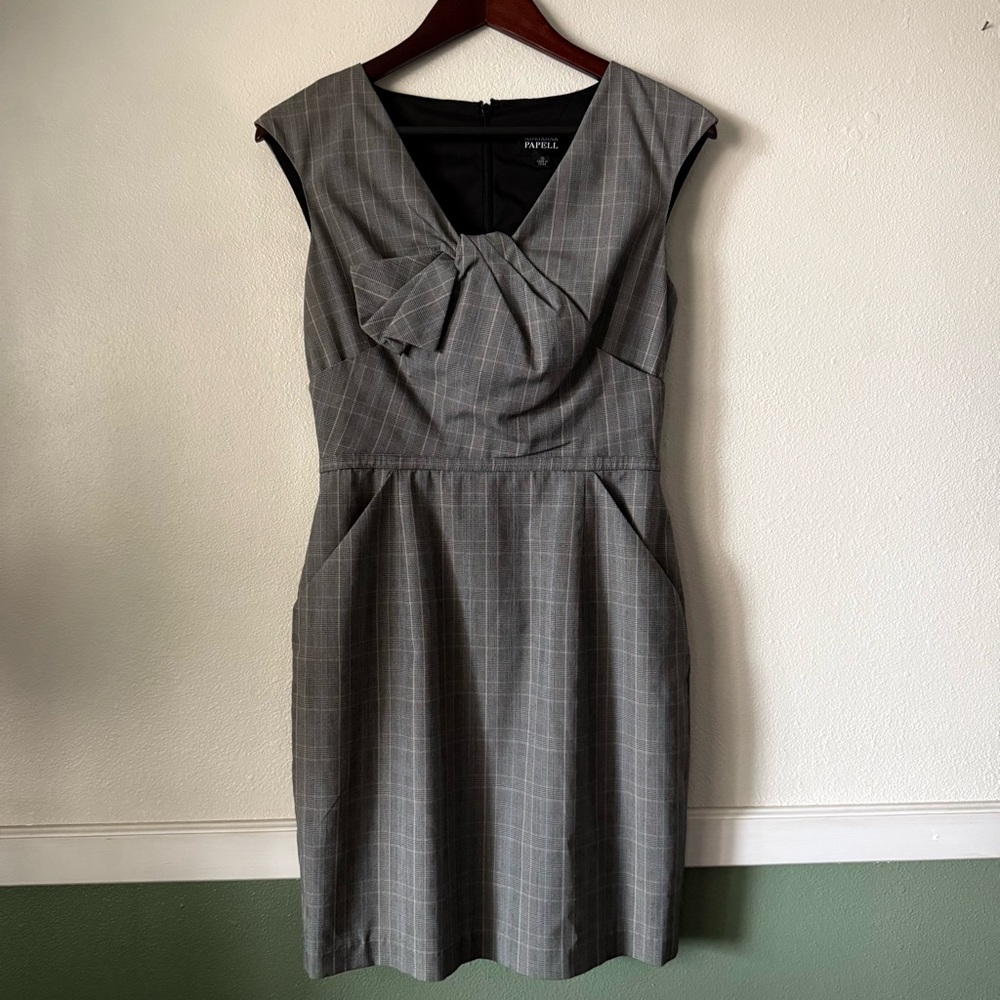 Adrianna Papell Gray Checkered Mini Dress with Front Twist